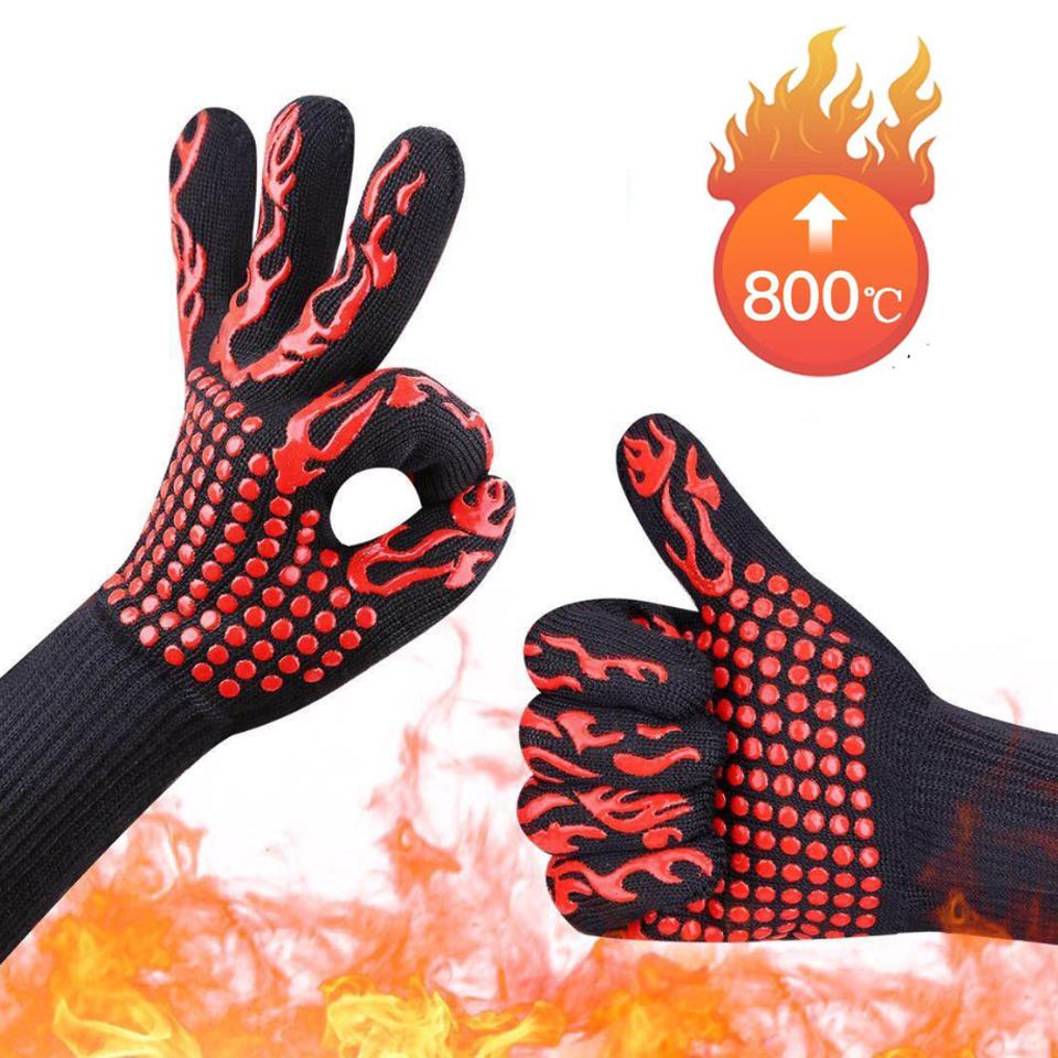 BBQ Gloves 800 Degrees Fireproof Anti Heat Insulation Glove Microwave Oven High Temperature Resistance Gloves for Kitchen Cook