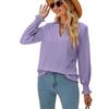 Solid Color Hollow Out Shirred Ruffle Sleeve V Neck Loose Long Sleeve Top for Women European American Crossborder Fashion
