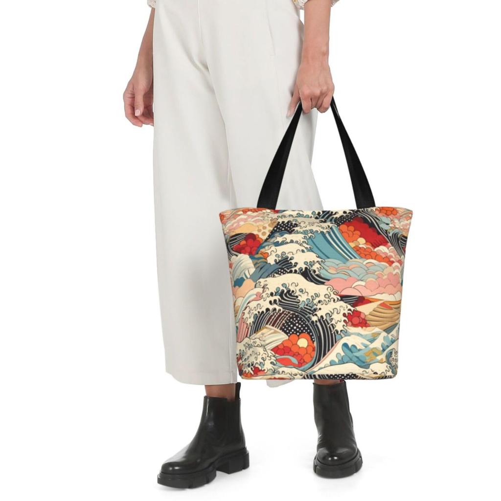 DADABULIU Bunte Wellen-Tragetasche Japanische Japanische Umhängetasche für Herren und Groß Perfekt für den Weg zur Arbeit oder Schultasche, Stil, Muster, Damen,