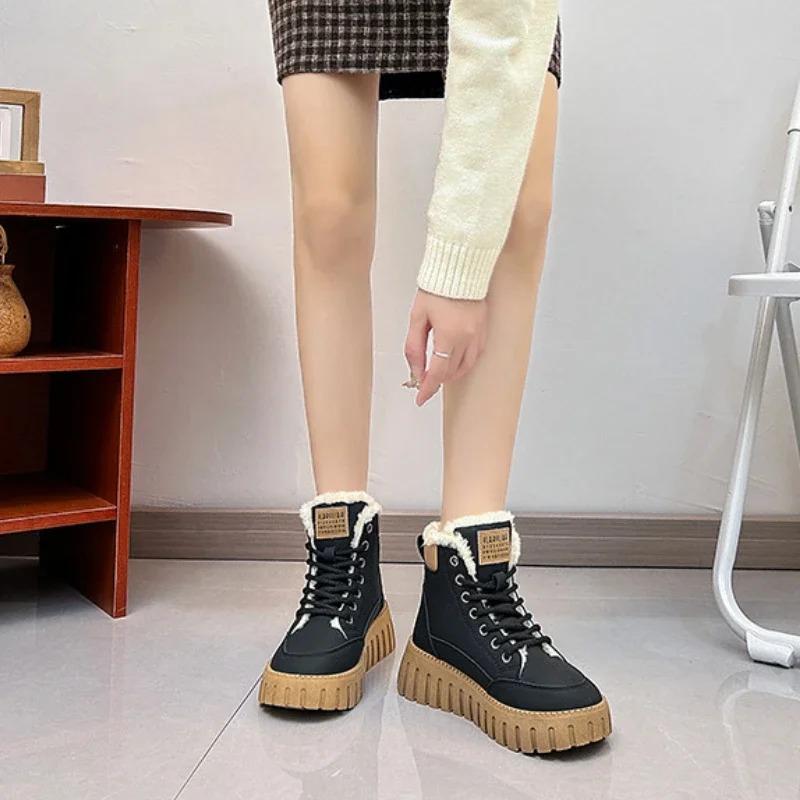 Platform Snow Boots Women 2024 New In Casual Sports Skateboard Shoes Winter Fashion Plus Fur Warm Ankle Boot Footwear Sneaker