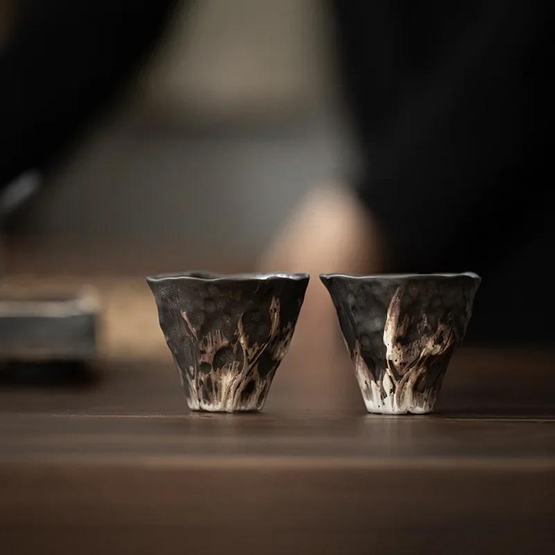 Japanese style tile pizza style lotus rhyme tea cup, rough pottery kung fu tea set,tasting tea cup, small single cup, master cup