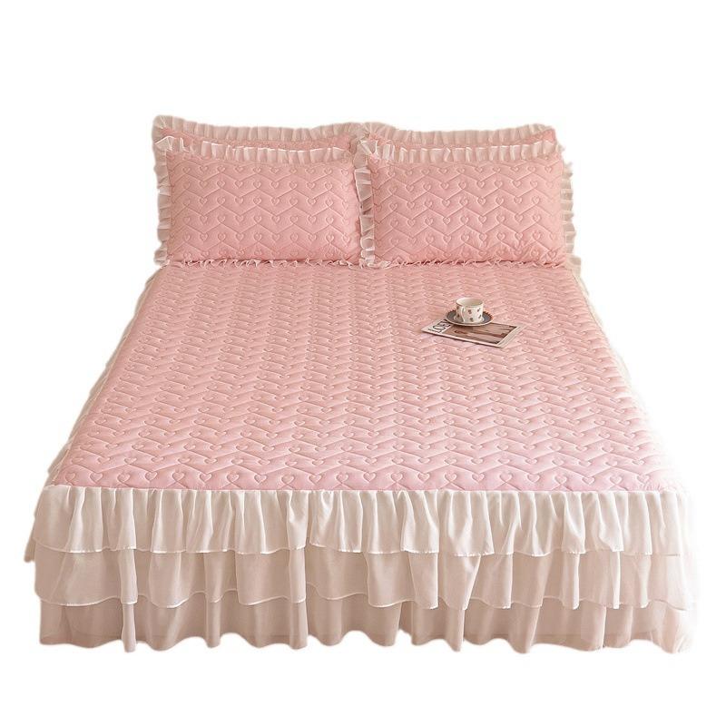 Koronka ze wzorem w kształcie serca Falbana do łóżka Wysokiej klasy Pikowana Szyfonowy dół Narzuta Miękka Wygodna Antypoślizgowa Prześcieradła Pościel