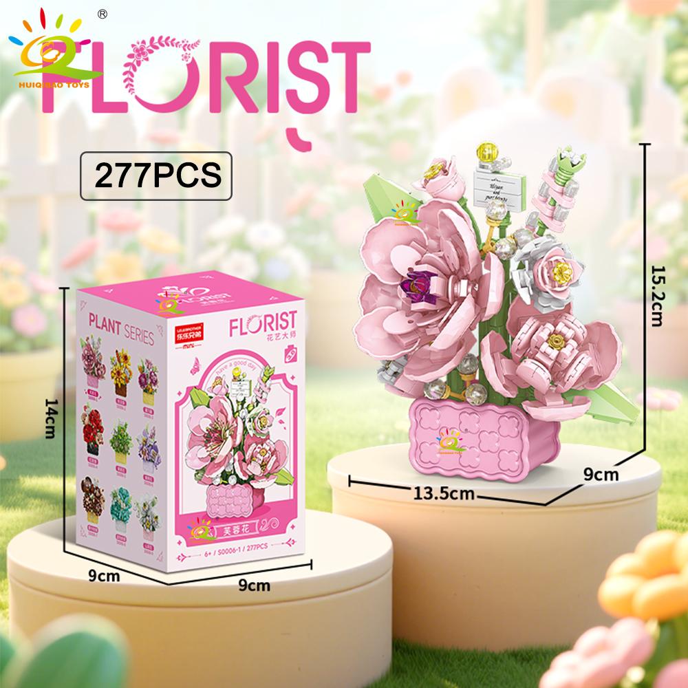 MOC Mini Flower with Vase Model Micro Building Block Eternal Bouquet Home Desk Desk Plant Decor Brick Girl Children Toy