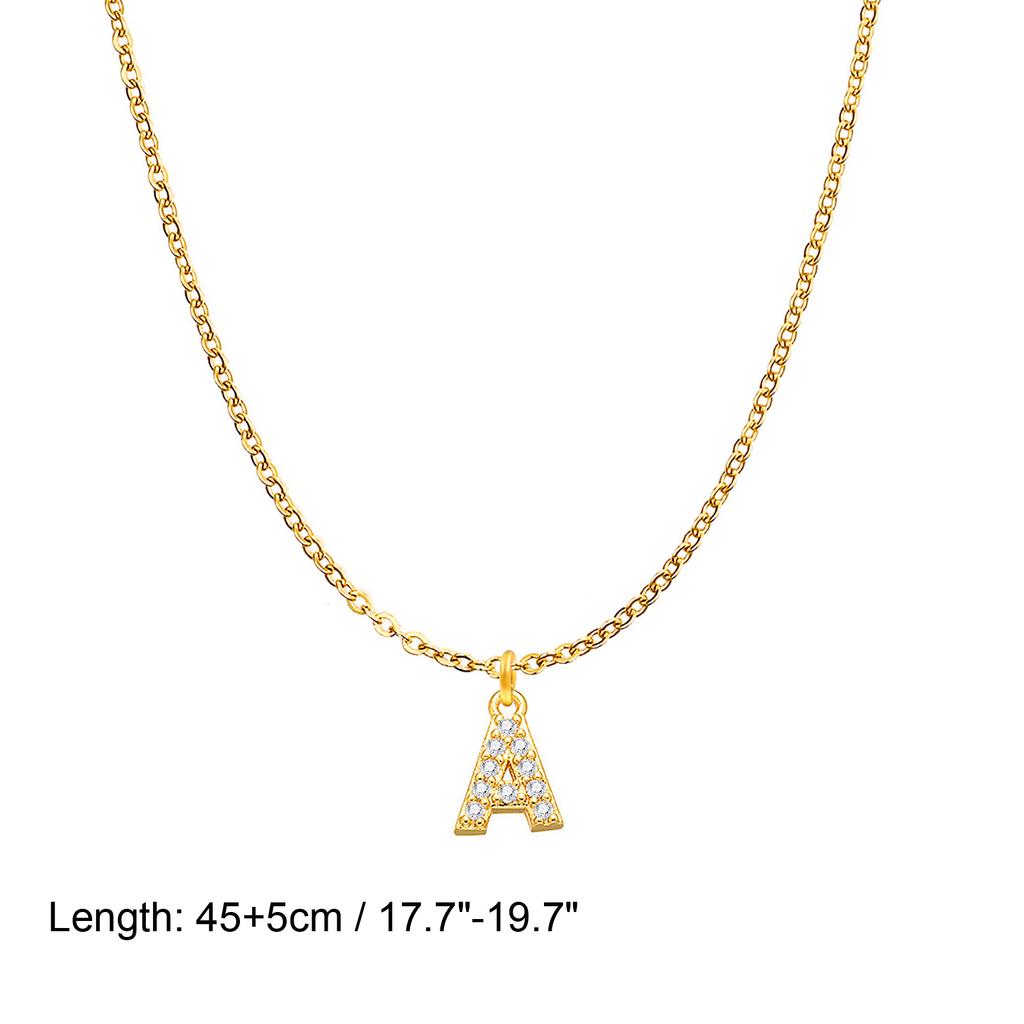 Stainless Steel Zirconia Initial Letter Necklace for Women, A -Z Alphabet Pendant Snake Chain Collar Layered Jewelry