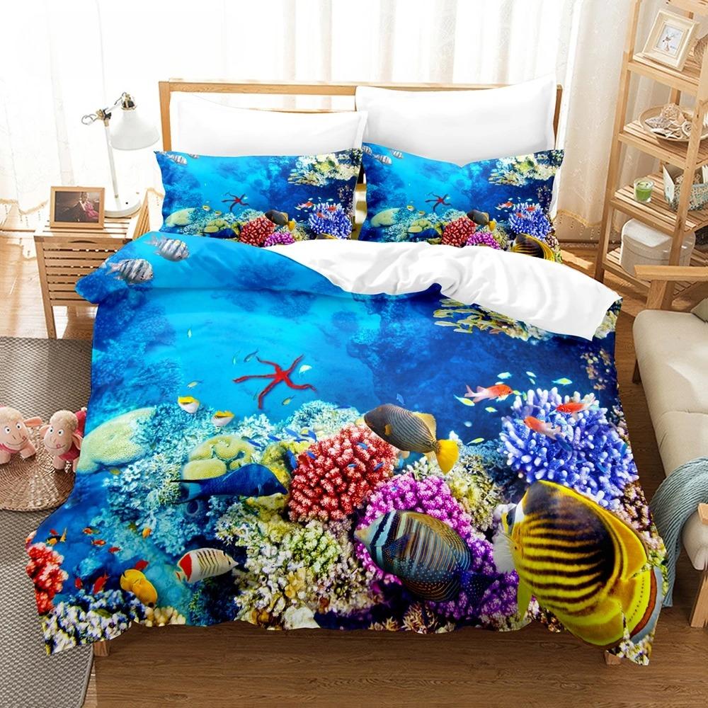 3D Print Undersea World Bed Linen Set, King Size Duvet Cover, Bedroom Bedding, Home Textile, Double Kid Quilt Cover, Dropship