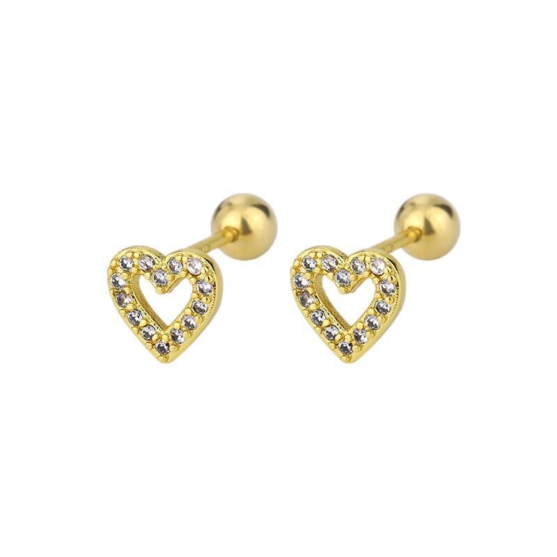 Exquisite Zircon Mini Heart Stud Earrings for Women Men Small Versatile Daily Hollowed Out Couple Earrings Jewelry Accessories