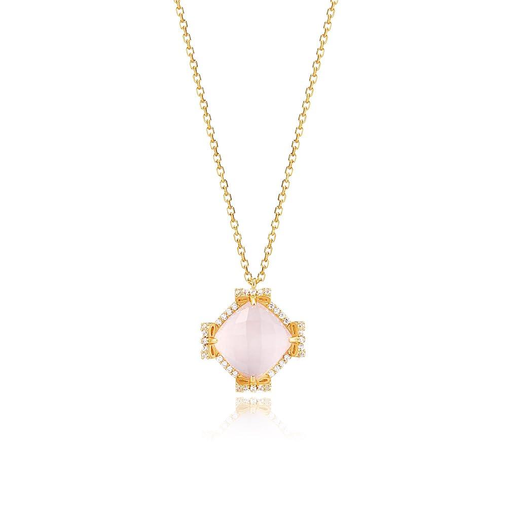 

[Richight] Simple Large Rose Quartz Pendant Necklace for Women, Sterling Silver, Gentle Ribbon Design, Silver 925, Gold Chain, Pale Pink Natural