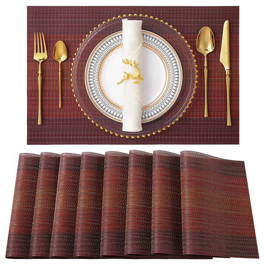4/6/8pcs Bamboo Weaving Placemats Table Mat Kitchen Waterproof Pads Cup Coasters for Coffee Dining Table Napkins Home Decoration