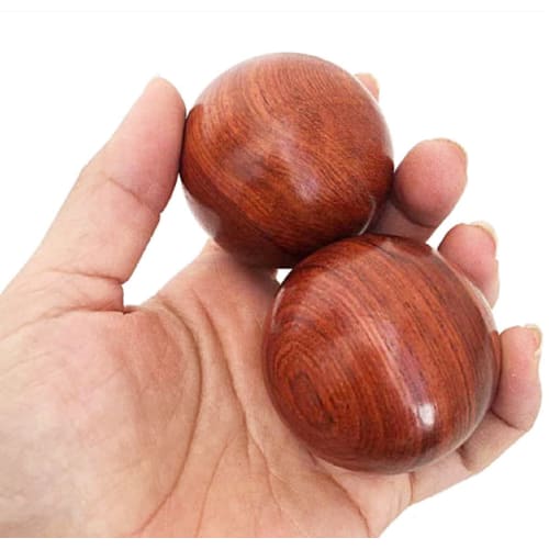Set of 2 Wooden Exercise Balls, 5cm Diameter, Made from Solid Rosewood from Vietnam, Zen Style, Comes in a Drawstring Bag
