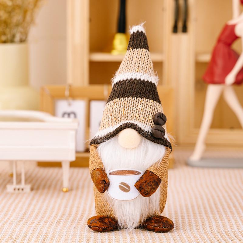 Adorable Coffee Bean Gnome Figurine With Cozy Knitted Hat For Festive Decorations