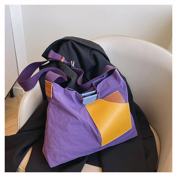 

Ins Niche Design Patchwork Canvas Bag Korean-style Women s Shoulder Bag Commuter Tote Bag Versatile Casual Crossbody Bag (30cm Max Length 50cm) фіолетовий