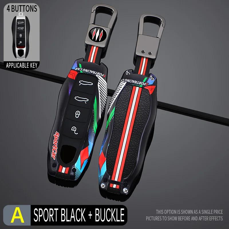 3 4 Bottons Racing Style Metal Car Key Case Fob Cover for Porsche Boxster Cayman Panamera Cayenne Macan 718 911 Taycan