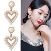 1 Pair of Women's Earrings Golden Love-heart Shape Pearl Earrings