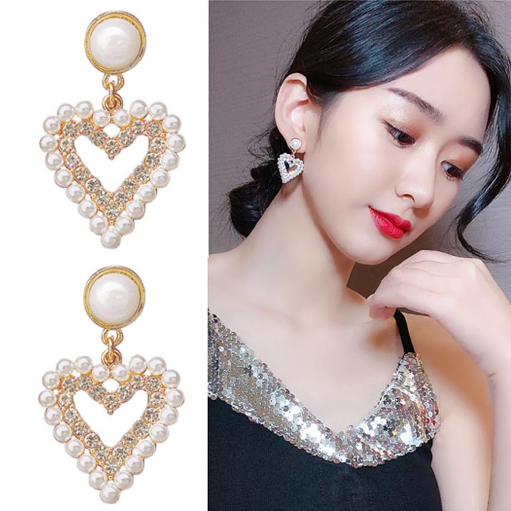 1 Pair of Women's Earrings Golden Love-heart Shape Pearl Earrings