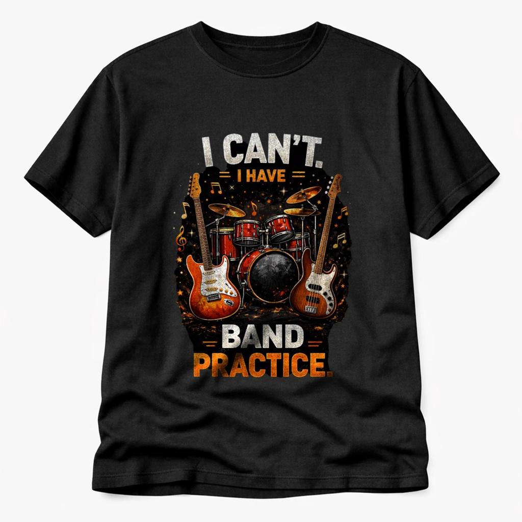 I Cant I Have Band Practice T Shirt Guitar Drummer Musician Gift Tee