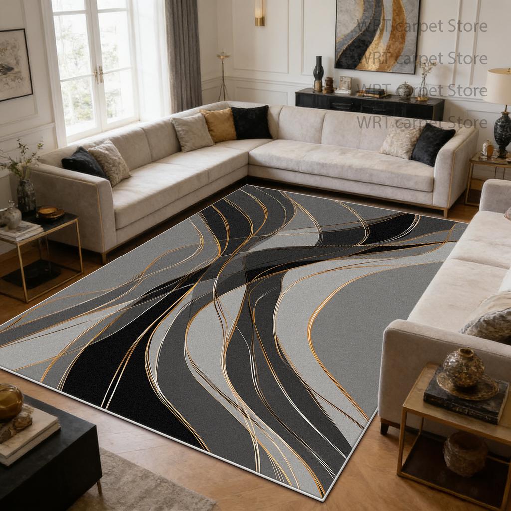 Moderner Luxus Gold gestreifter Wohnzimmerteppich Dekoration Zuhause Sofa Couchtische Flauschiger Großer Teppich Büro Rutschfeste Faltbare Matte