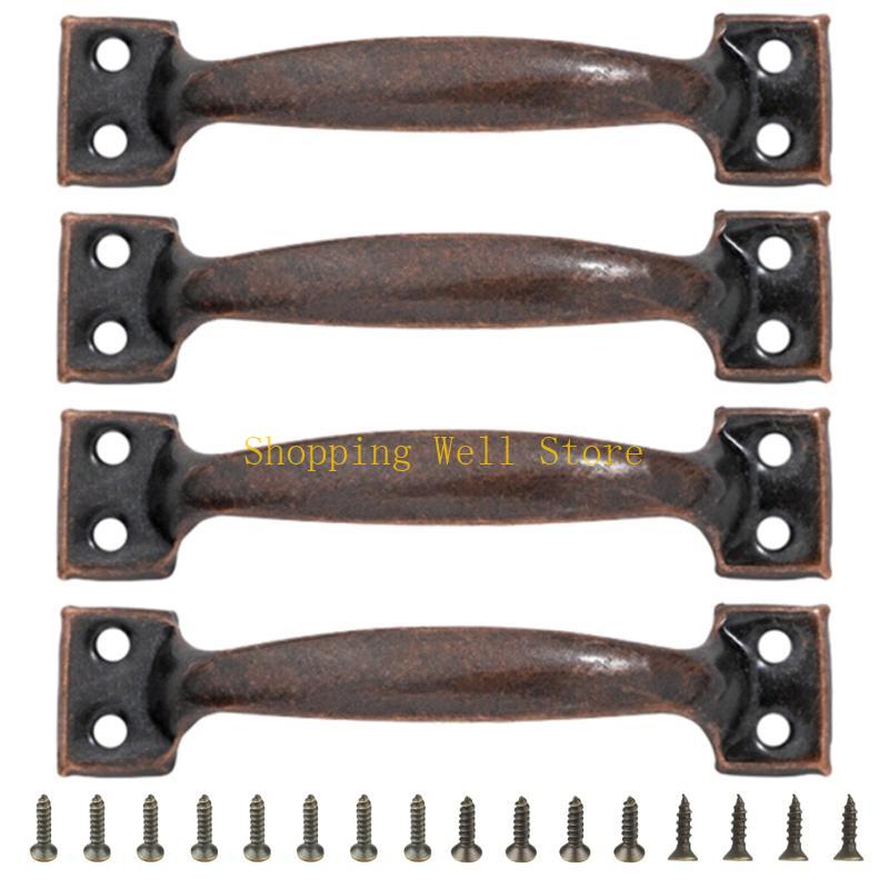 KX4B Set Of 4 Drawer Pulls for Kitchen Or Garage Cabinets Iron Barn Door Knob Handles