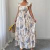 French square neck dress waist long dress European and American new summer