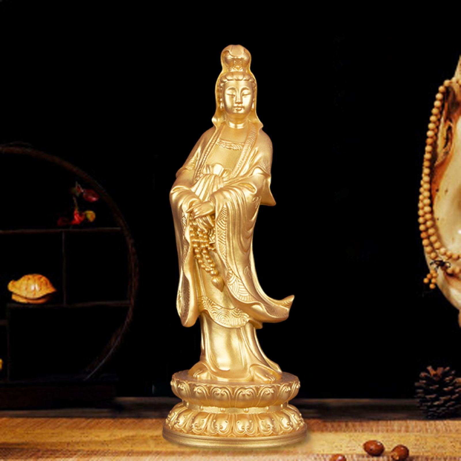 

Guan Yin Statue Traditional Gifts Artwork Collectible Chinese Female Buddha Sculpture for Office Desktop Housewarming Indoor золотий