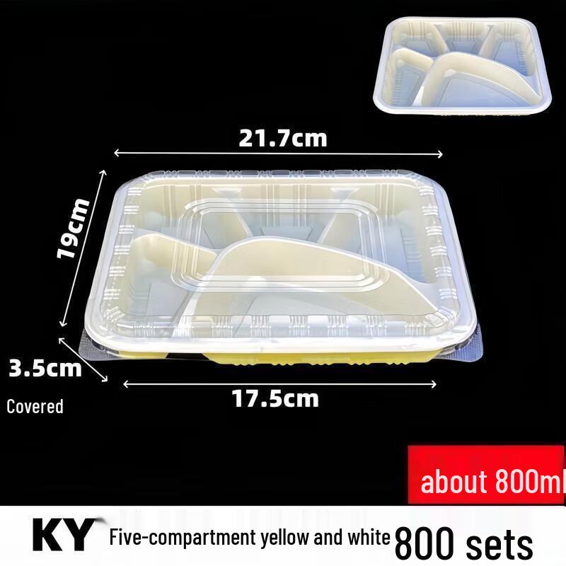 JingJingRS Disposable 5-Compartment Meal Boxes with Lids