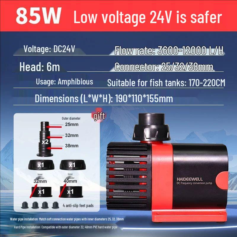 Haidiweil Silent Submersible Water Pump: Variable Frequency, Bottom Suction, High Flow, Amphibious for Aquarium & Fish Pond