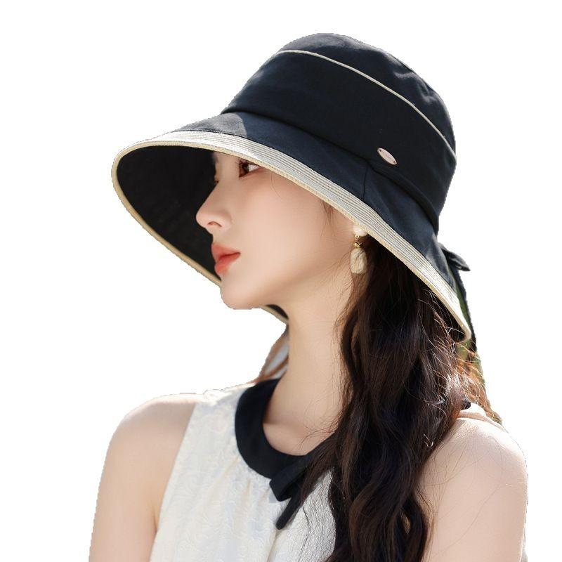 New summer hat women's high-end sunscreen sun hat solid color versatile bucket hat travel visor