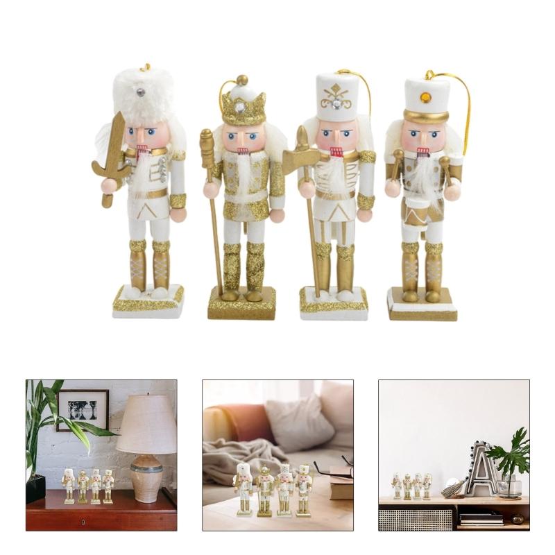 4Pcs Christmas Nutcrackers Ornaments Wooden Nutcrackers Soldier Figures Toy Tree Pendant for Christmas Party Decorations
