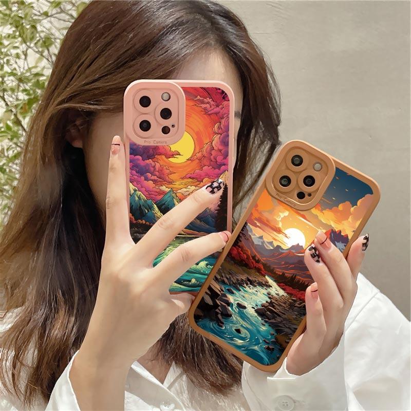 Sunrise Scenery Phone Case For iPhone 15 14 Plus Pro Max 13 12 11 Pro Max XR X XS 7 8 Plus Gorgeous Mountain River Soft Covers
