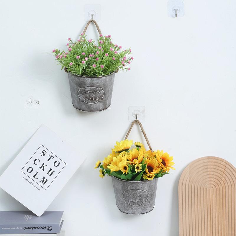 Wall Hanging Flowerpot Garden Multiple Colors Photography Props Iron Art Home Flower Bucket Decorative Accessories Decorations