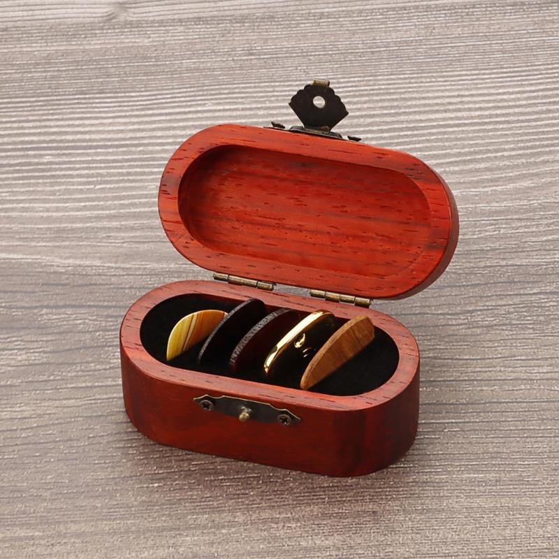 Wood Guitar Pick Storage Box Container Portable Guitar Pick Box Holder Collector with 5 Guitar Pick Gift for Guitarist