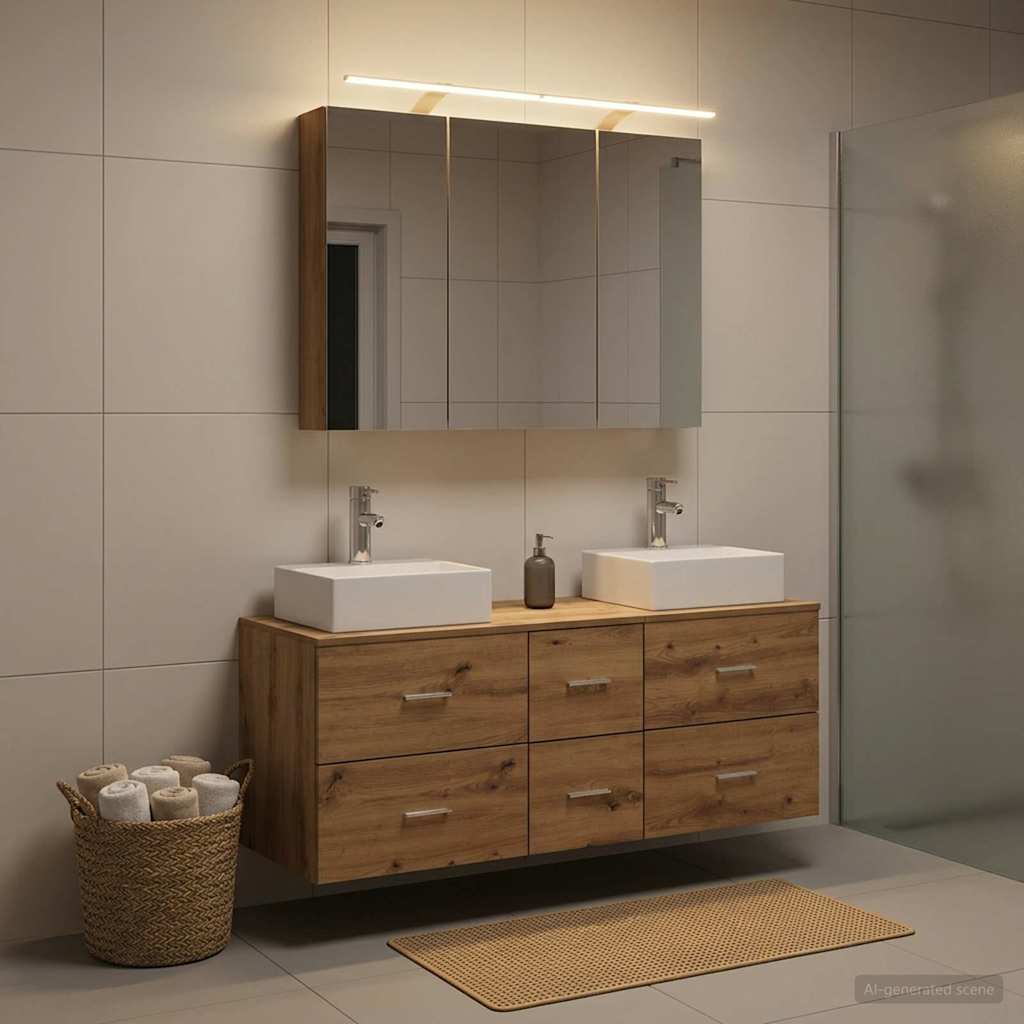 Bathroom Furniture Set 4 pcs Artisan Oak Engineered Wood and Glass