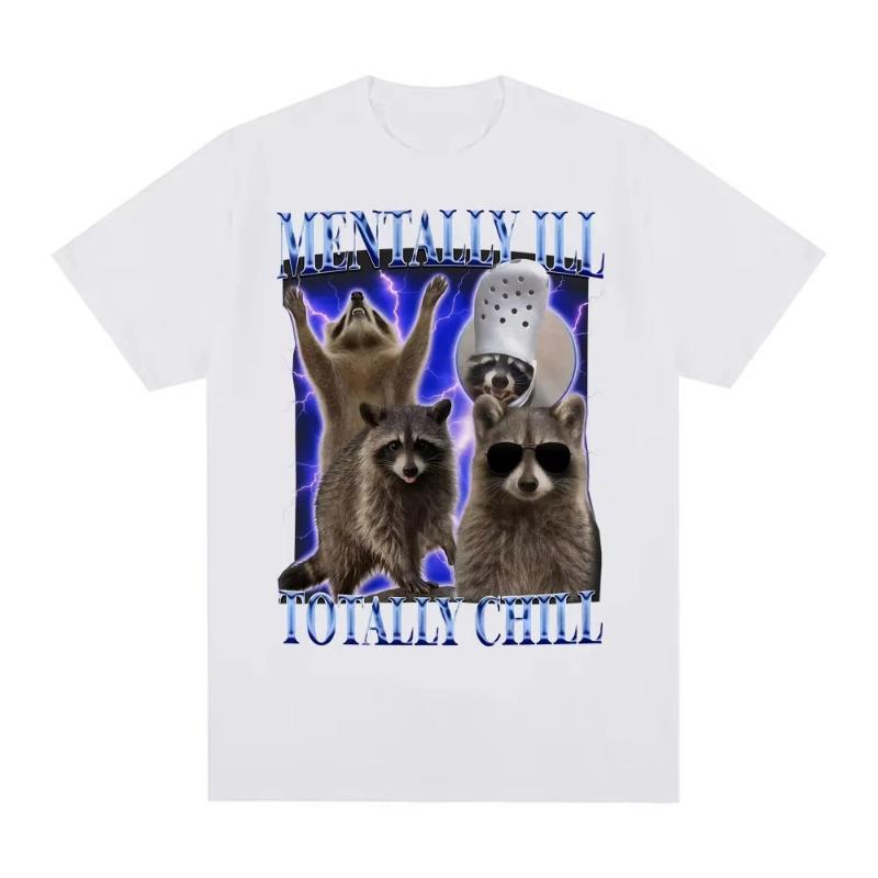 Mentally Ill Totally Chill Funny Raccoon Meme T-shirt Women Clothing Vintage Graphic T Shirt Summer Tops O-NeckTees Graphic Y2K