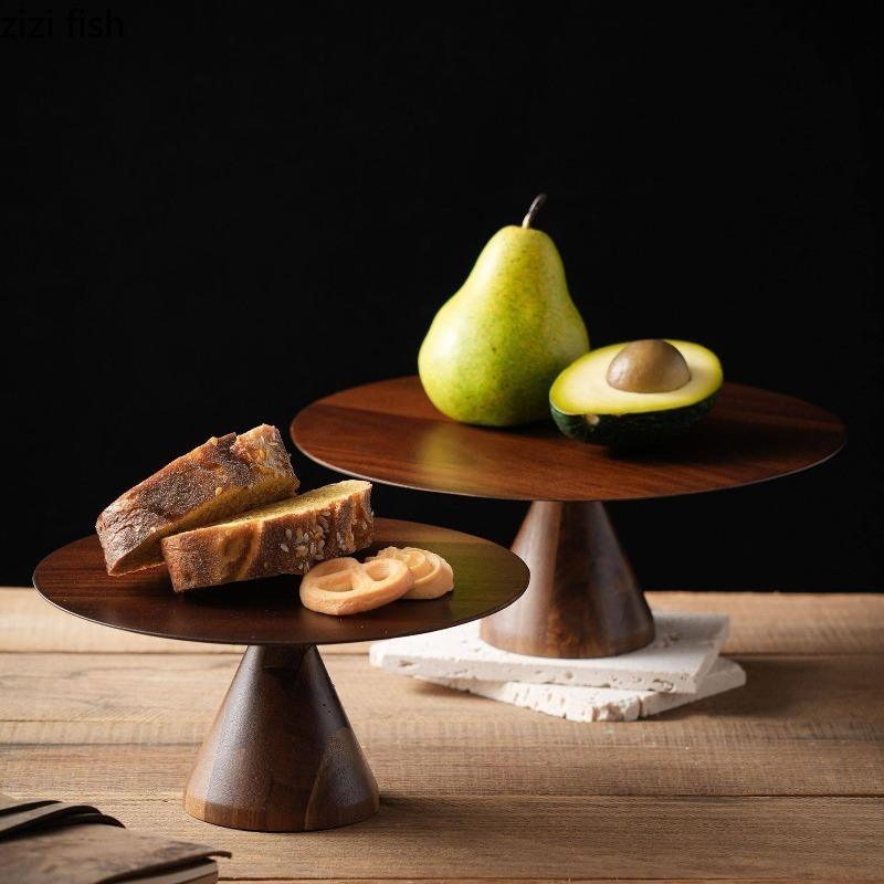 Wooden Cake Tray High Footed Dessert Plate Pastry Plate Cake Stand Dessert Table Display Stand Dim Sum Dish Fruit Plate Bowl