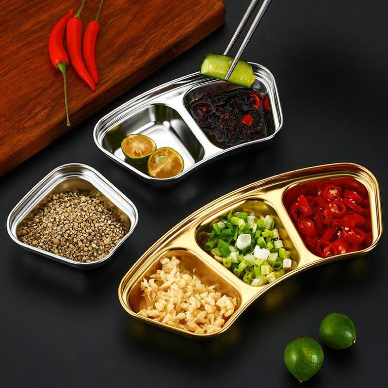 304 Edelstahl Fächerförmige Gewürzplatte Barbecue Dip-Saucenplatte Dickes 1/2/3 Fächer Design Für Einfache Saucenkontrolle