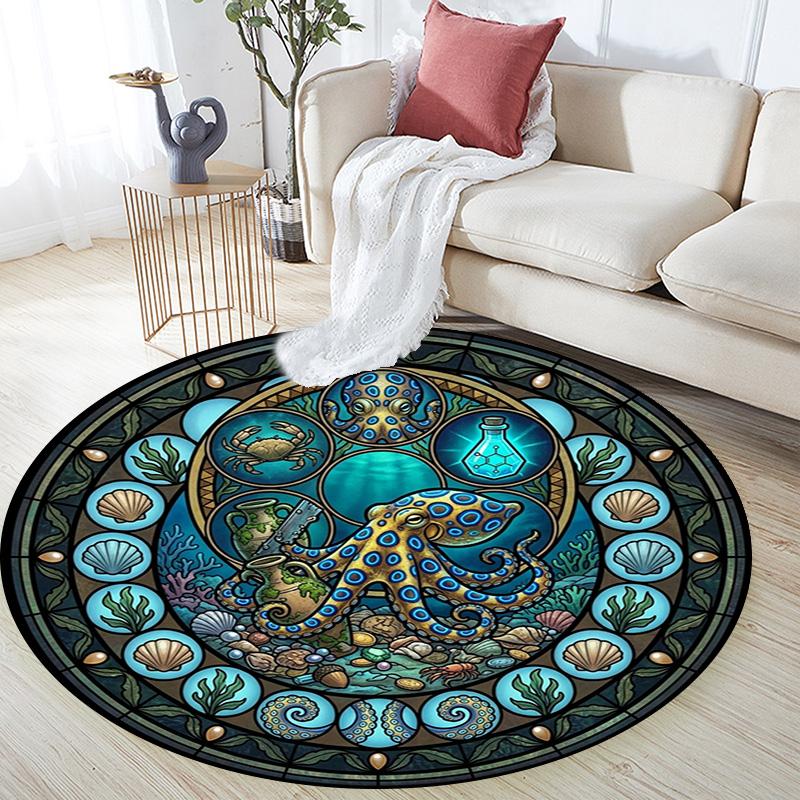 Oceanic Glass Round Area Rug Under Office Chairs Bedroom Living Room Home Decor