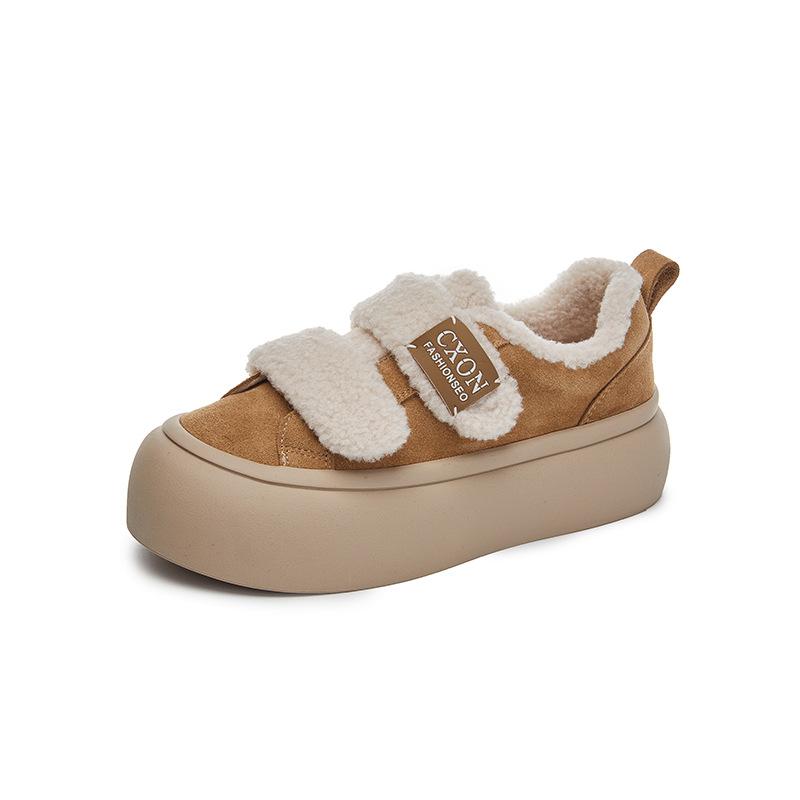 Leather Little White Shoes Women's 2025 Winter New Velvet Warm Velcro Women's Shoes Casual Versatile Thick Baseplate Shoes Women