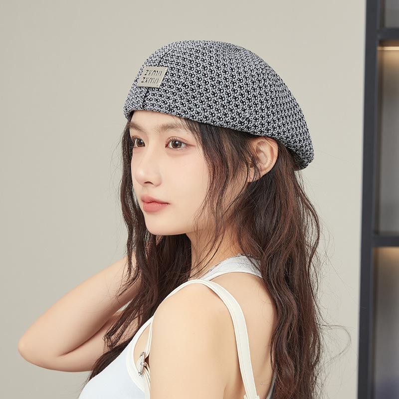 New beret women's summer hollow breathable face small painter hat letters versatile big head circumference hat tide