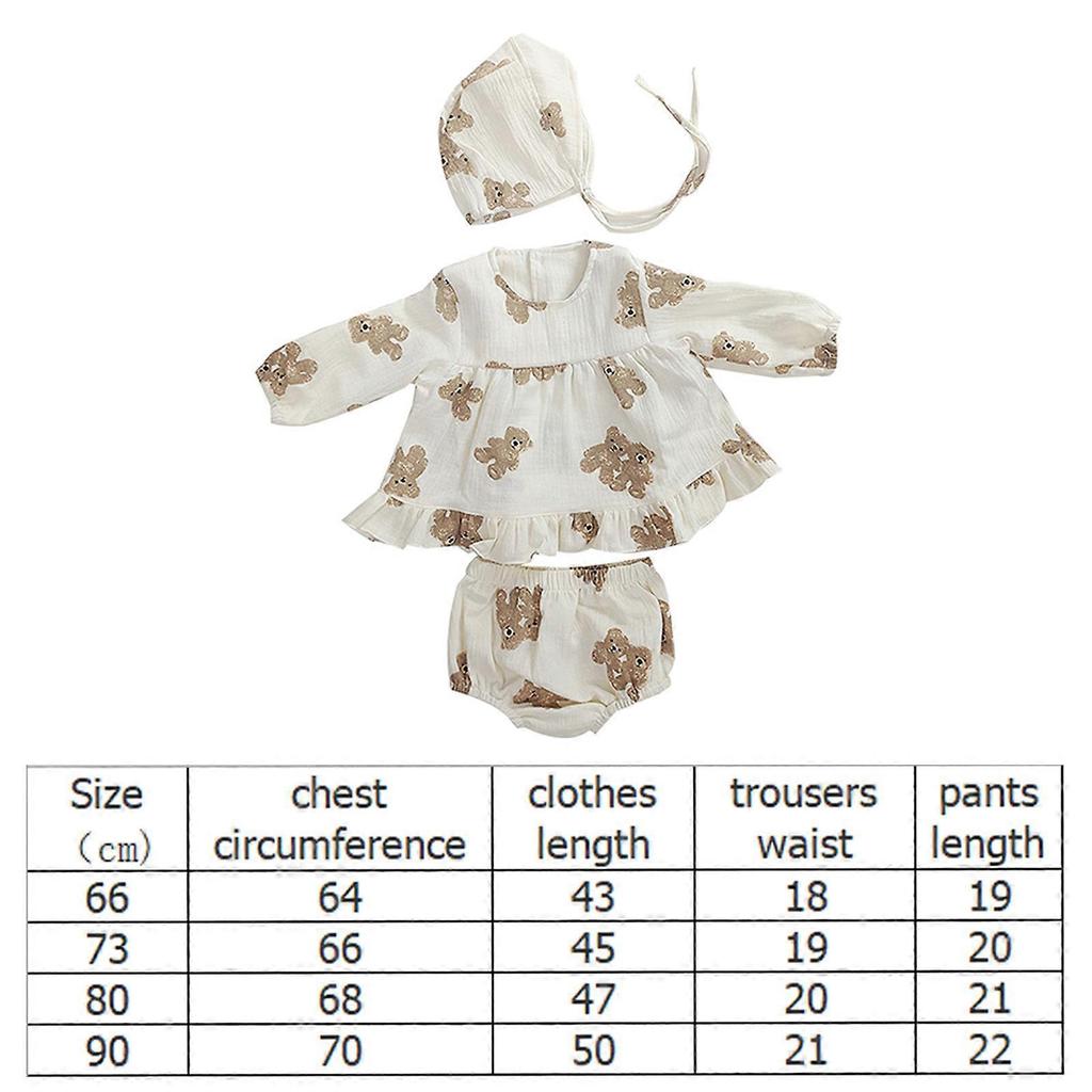 Infant Outfit Clothing Set 3-Pieces Suit 0-2Years Old Girls Dress Cap Shorts for Baby Girl Boy Organic Cotton Bear Print For 18 to 24M