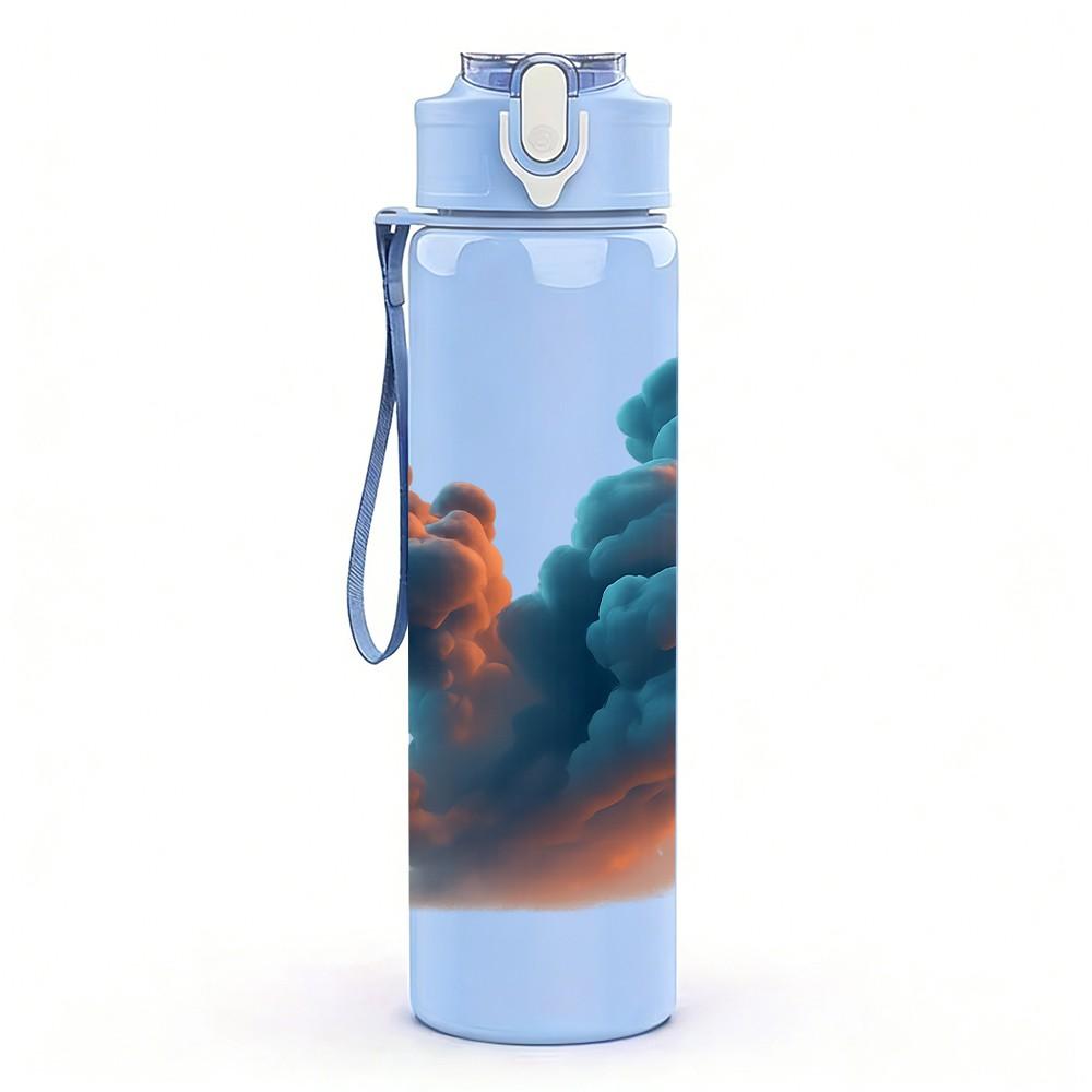1PC Soft Color Smoke Cloud Abstract Pattern 750ml Color Plastic Sports Water Bottle Leakproof Flip Straw Lid Suitable for Sports Office Home Use
