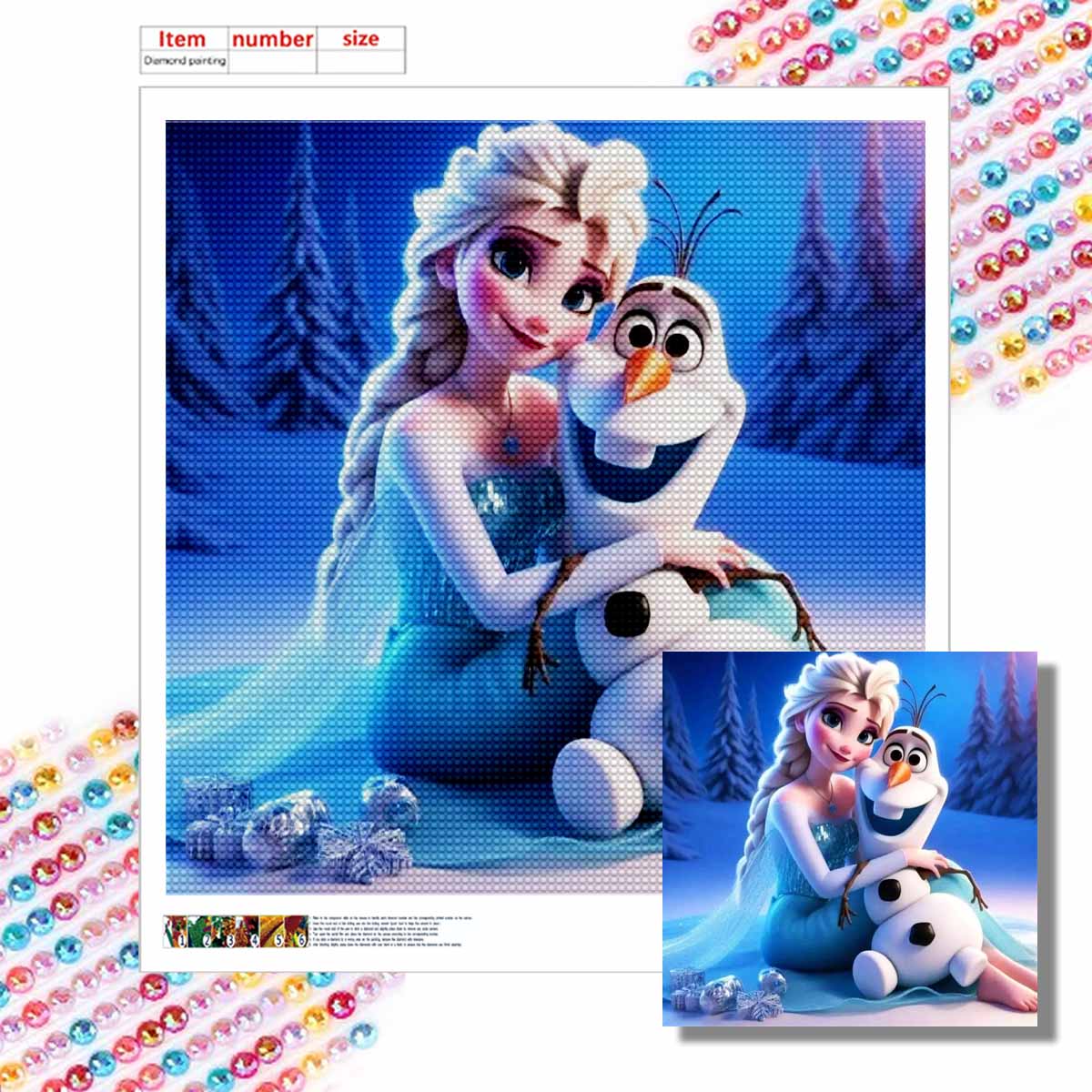 

5D DIY Diamond Painting Decorative Elsa and Olaf Full Round Drill Scenery Diamond Embroidery Cross Stitch Kits Home Decor Gift Round 20x20cm