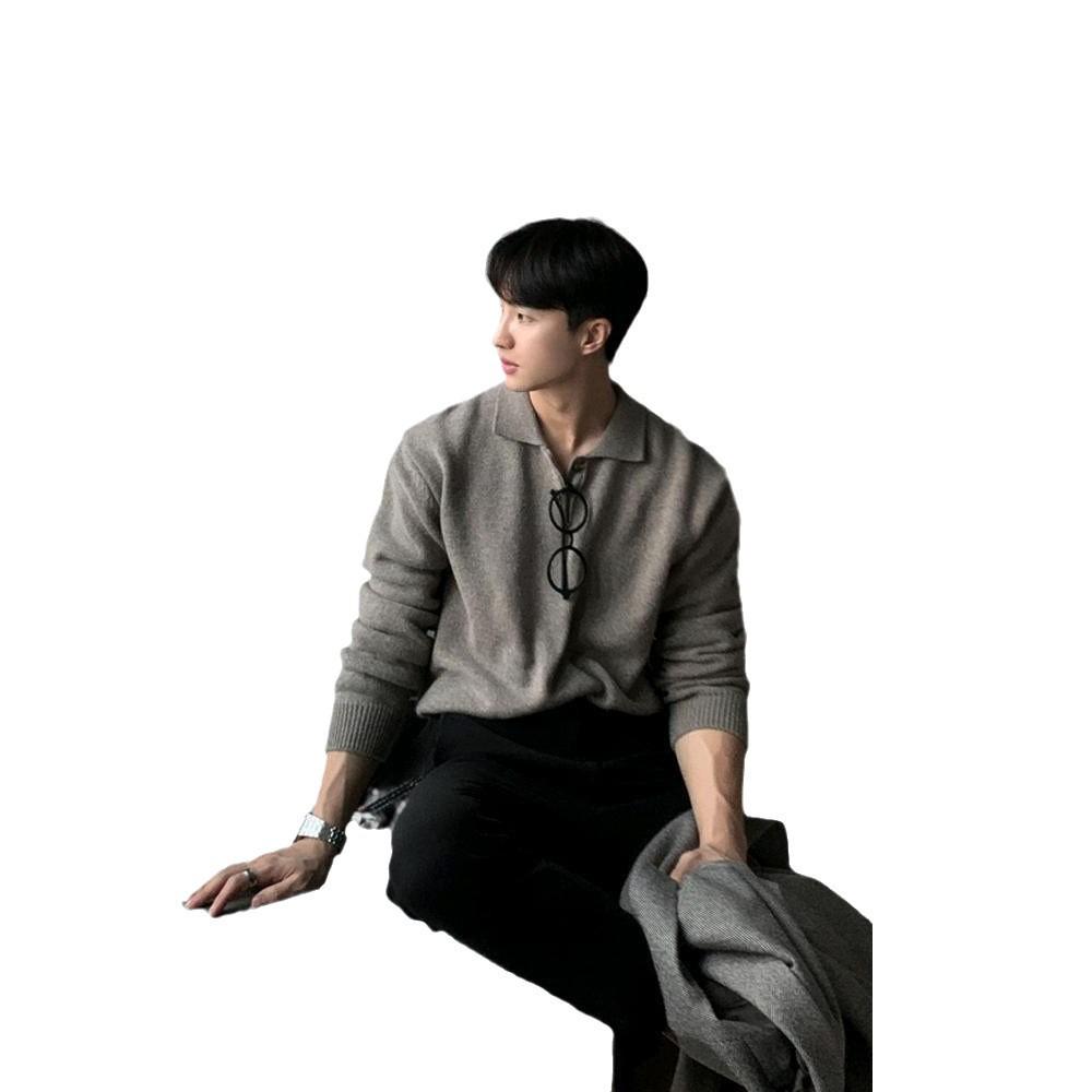 Korean Men's Trendy Polo Collar Lapel Sweater: Skin-Friendly Loose Knitwear