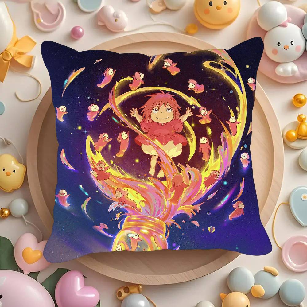 Movie P-Ponyo Anime On the Cute Cliff  Pillowcases Cushion Covers Living Room Sofas Home Decor Gifts
