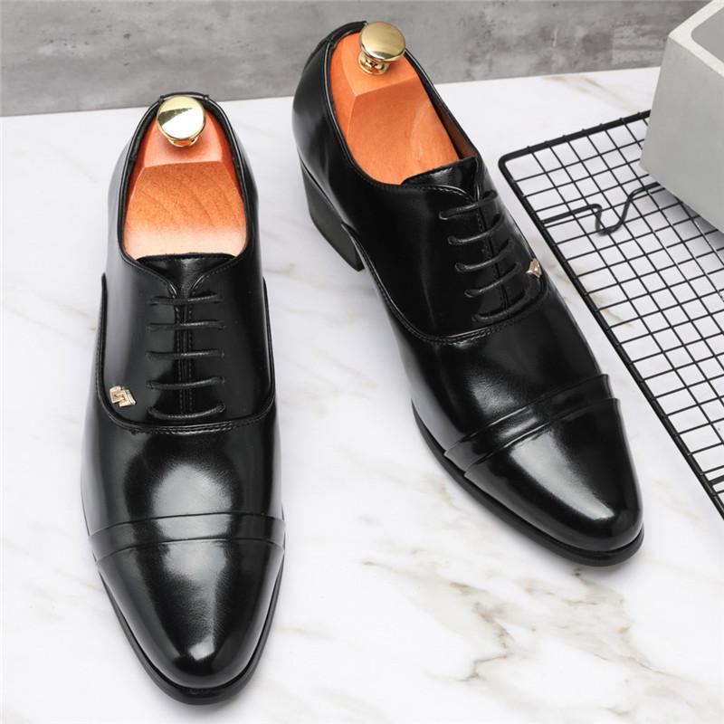 New British Fashion Men's Pointed Thick-soled Height Increasing Cuban Shoes Male Wedding Prom Homecoming Oxford Footwear