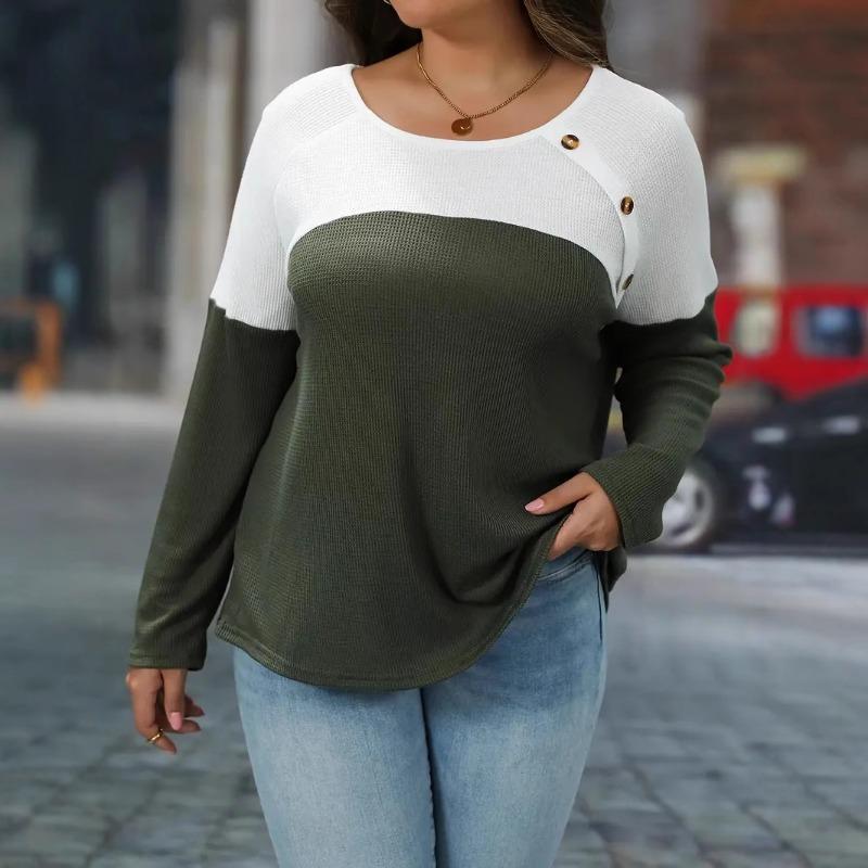 Übergröße Damenmode Neue Farbe Gestricktes Knopfoberteil