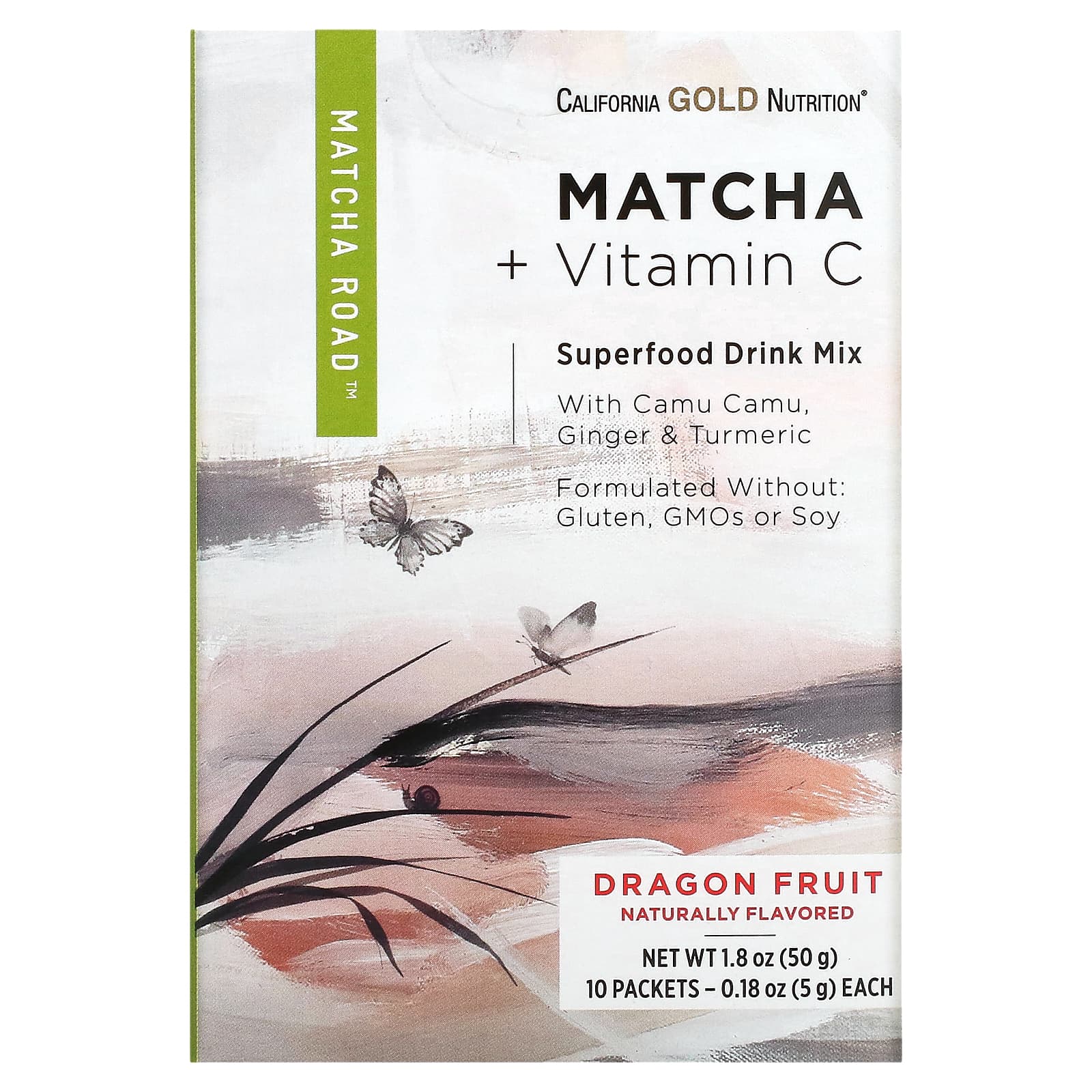 

California Gold Nutrition, Matcha Road, Matcha + Vitamin C, Dragon Fruit, 10 пакетів