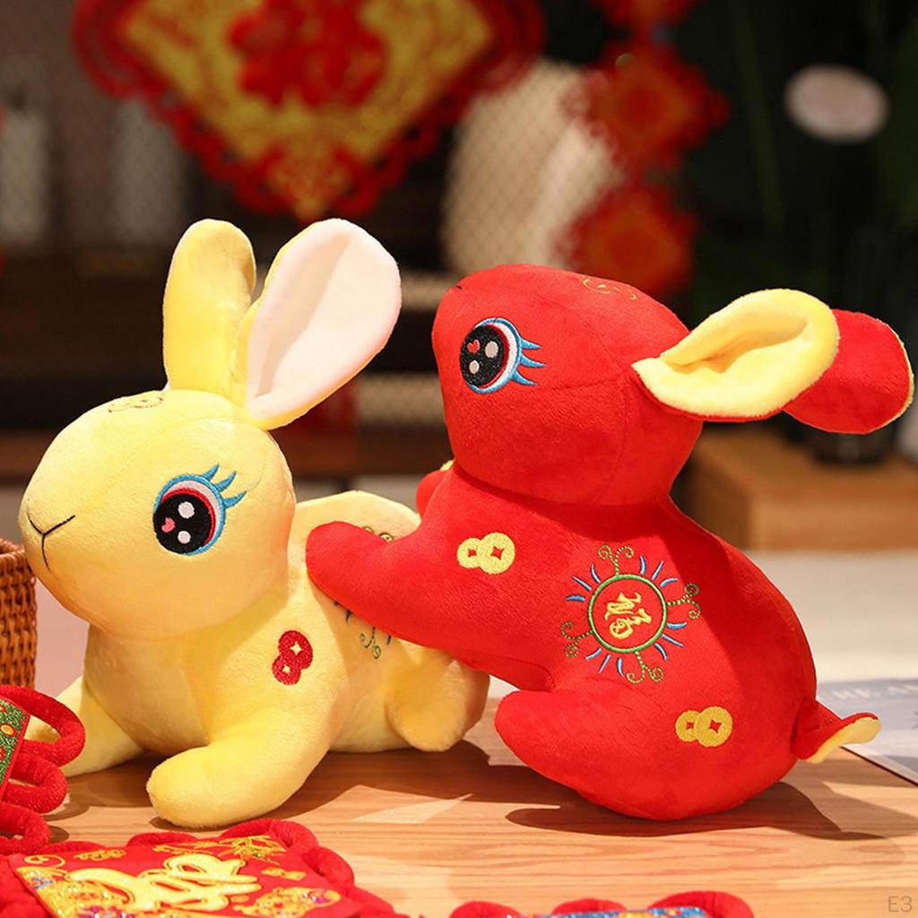 Chinese Lunar Year Plush Toys Stuffed Animal Doll, Soft Cartoon Bunny Figurine for Store