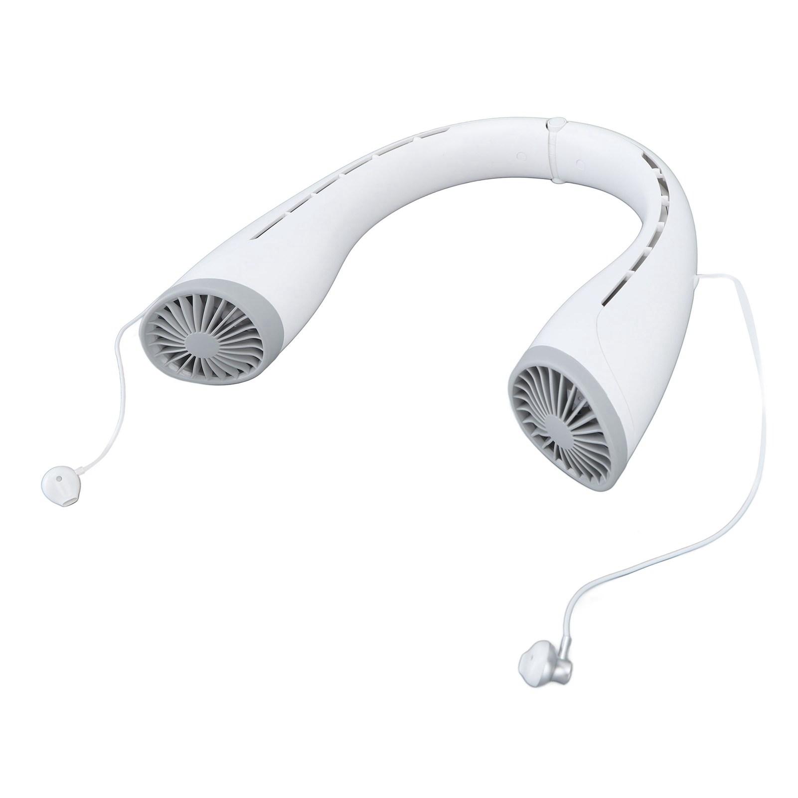 Neck Fan with Headphone USB Rechargeable 4000mAh Wearable Hands   Bladeless Quiet Portable Neckband Fan