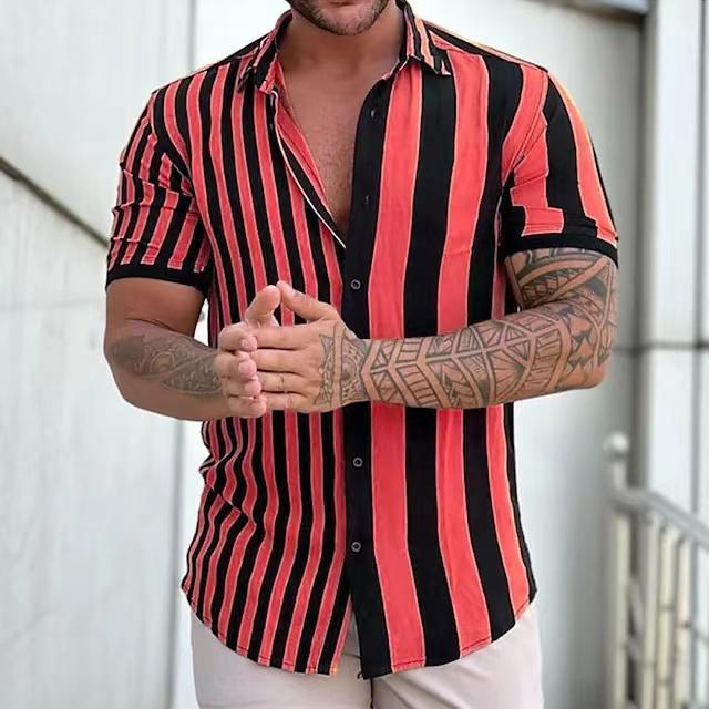 Summer Hawaiian Shirts 3d Printed Striped Sexy Men Women Clothing Men's Vocation Lapel Camisa Fashion Beach Short Sleeve  Blouse