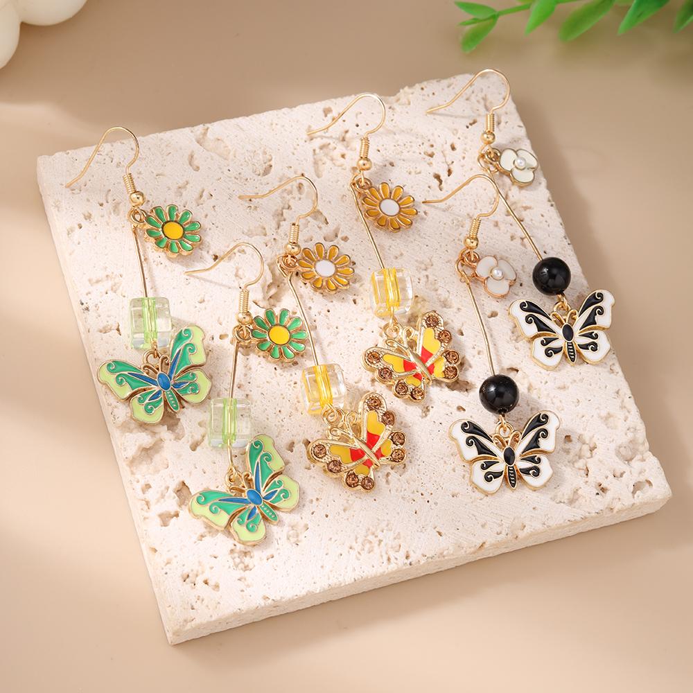 Cute Enamel Butterfly Earrings for Women Daisy Flower Dangle Earrings Girls Party Jewelry Gifts
