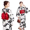 Fuuka Yukata Set with Obi and One Size Fits White and Black Made in X231109 Women's Pre-tied One-Touch Closure, Two-Piece Set, Most, Camellia,